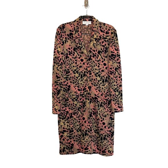 St. John Collection Jackets & Blazers - St. John Collection Santana Knit Leopard Print Sweater Coat Size 12 Old Money